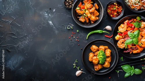 sumptuous food on a ceramic table, AI generated image