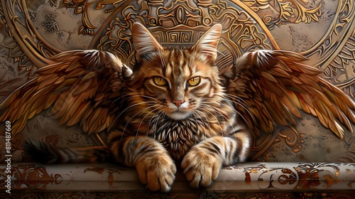  Striking 3D painting of a magnificent cat, its regal posture and striking features brought to life with exquisite detail. 