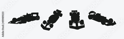 formula racing set silhouette. sport racing, vehicle, competition. isolated on white background. vector illustration.