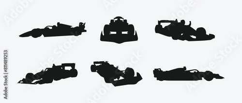 formula racing set silhouette. sport racing, vehicle, competition. isolated on white background. vector illustration.