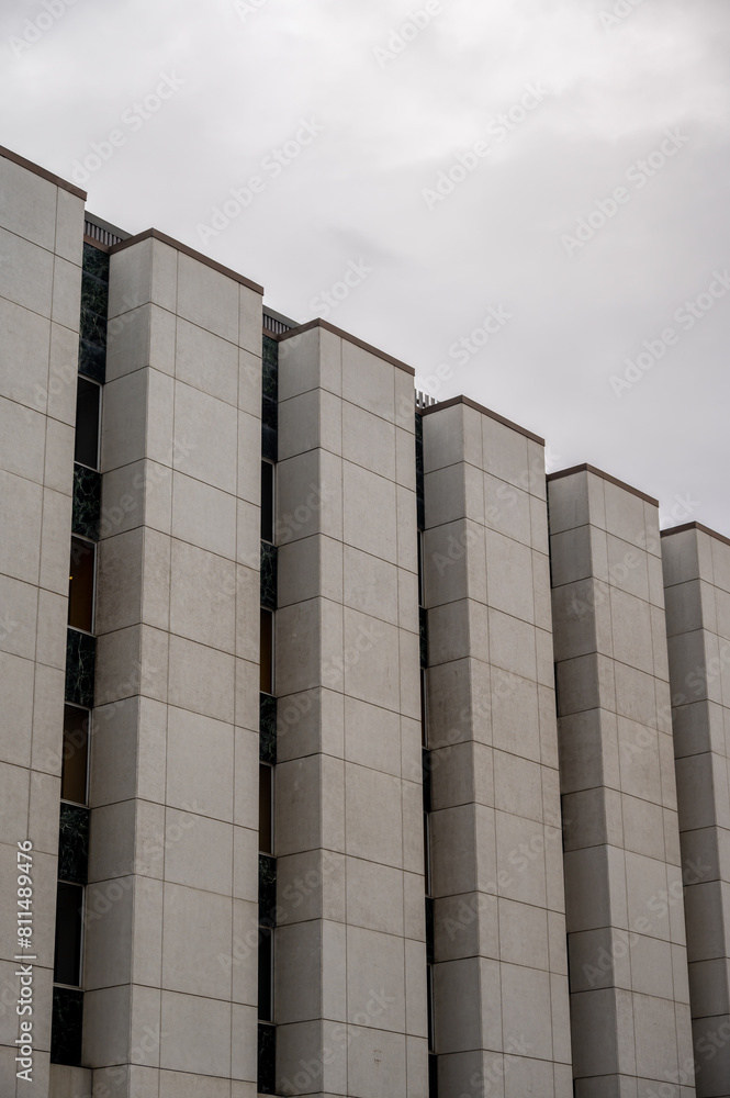 Detail of a brutalist style building now occupied by the University of Calgary school of architecture.