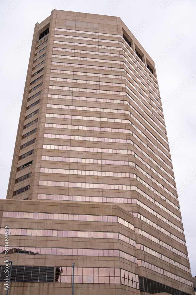 Detail of an office tower in Calgary constructed in a brutalist style. Detail of an office tower in Calgary constructed in a brutalist style.