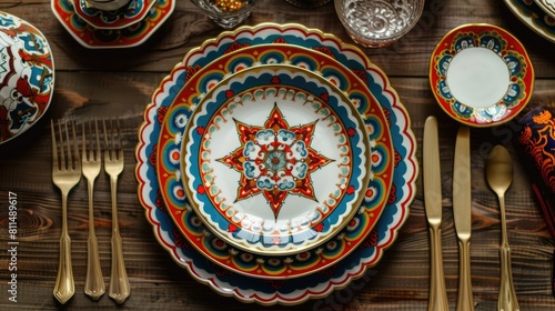 National Kazakh design on tableware inspired by yurt ornamentation