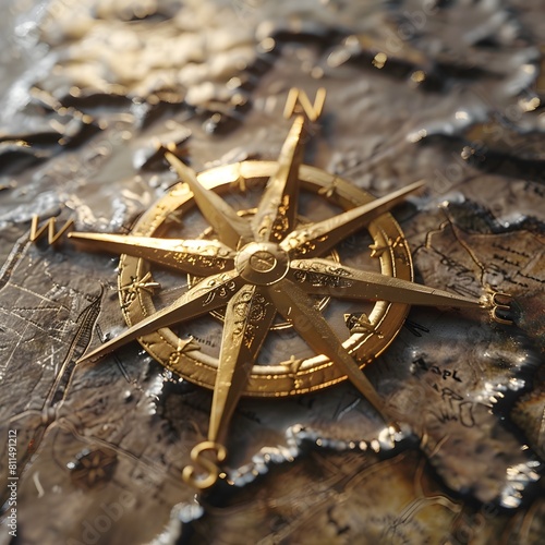 Golden Compass Rose Engraved on Weathered Map A Symbol of Adventure and
