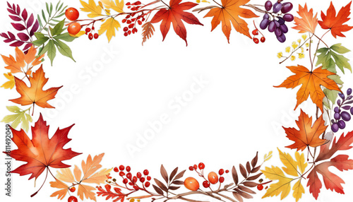 Obraz na płótnie leaf border thanksgiving rowan botanical flower autumn design invitation illustration card maple frame grape watercolor chrysanthemum floral fall tree chaplet arrangement composition garden forest w salonie