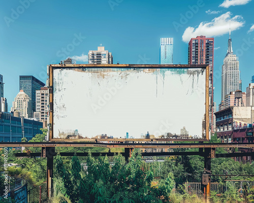 Outdoor blank billboard framed by a vivid city skyline, perfect for professional mockups.