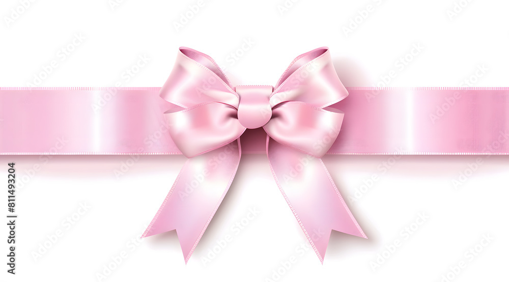 light pink ribbon bow on the straight ribbon for gifts isolated on white background light pink ribbon bow on the straight ribbon for gifts isolated on white background