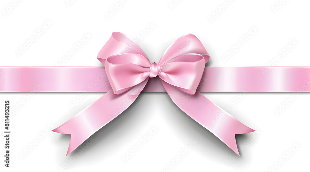 light pink ribbon bow on the straight ribbon for banner isolated on white background light pink ribbon bow on the straight ribbon for banner isolated on white background