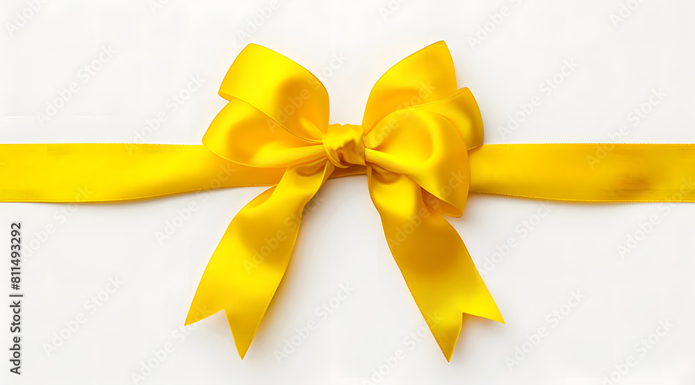 light yellow ribbon bow on the straight ribbon for banner isolated on white background light yellow ribbon bow on the straight ribbon for banner isolated on white background