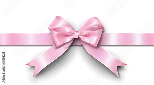 light pink ribbon bow on the straight ribbon for banner isolated on white background