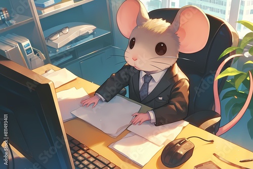 cartoon illustration, an office boss mouse