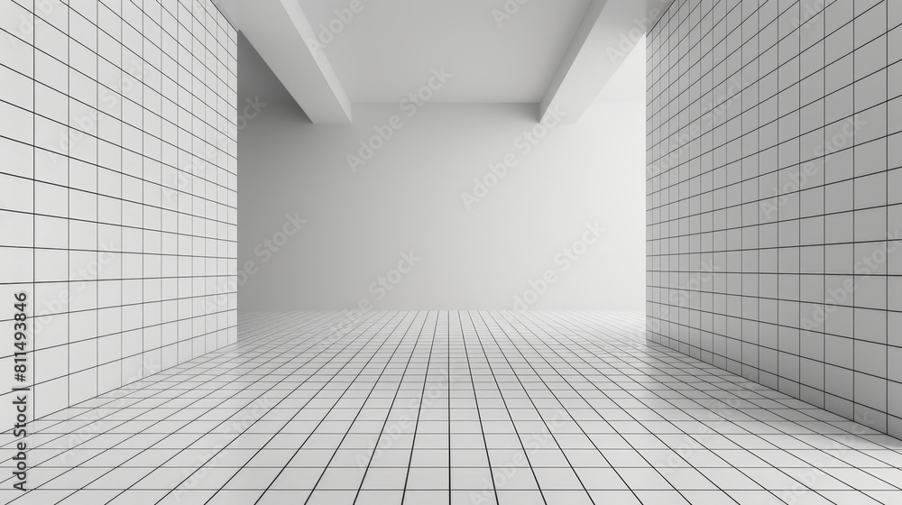 Obraz premium empty room with white wall and grid floor
