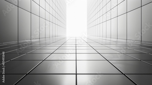 A clean and minimalist image of a shiny floor with grid tiles