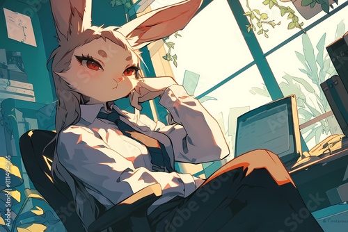 cartoon illustration, an office boss rabbit