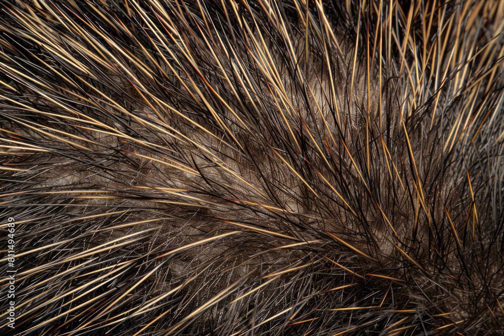 Naklejka premium Background Porcupine Quill Closeup On Fur Created Using Artificial Intelligence