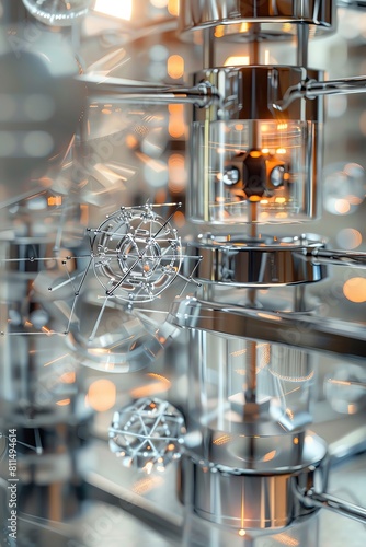 Close up of a nano scale molecular machine, designed with precision engineering, functioning within a synthetic environment photo