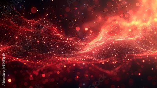 Abstract background with bright red swirling lights and smoke.