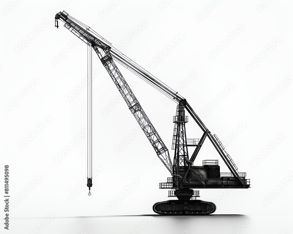 Artistic render of a crane at sunset, with the silhouette highlighting the elegant lines, digitally imposed on a white canvas Artistic render of a crane at sunset, with the silhouette highlighting the elegant lines, digitally imposed on a white canvas