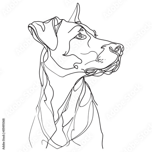 Abstract line drawing series of dog. Isolated one line art style of a doberman in black outline on a transparent background.