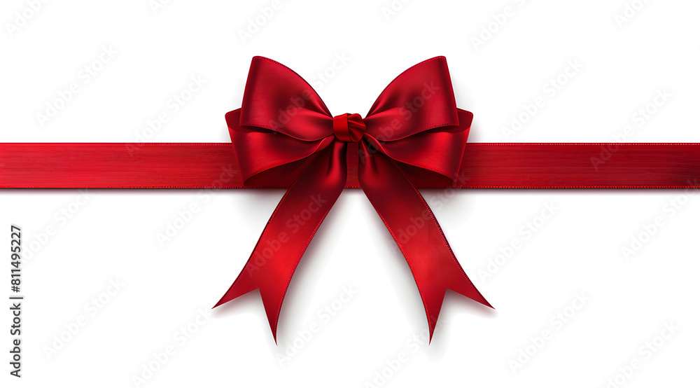 Fototapeta premium red ribbon bow on the straight ribbon for gifts of festival isolated on white background