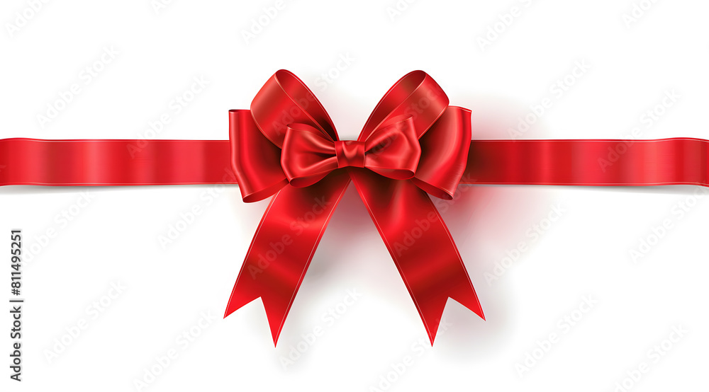 red ribbon bow on the ribbon for festival isolated on white background