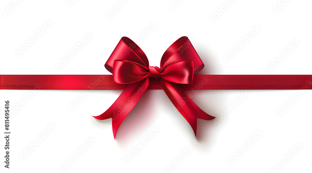 red ribbon bow on the straight ribbon for banner isolated on white background red ribbon bow on the straight ribbon for banner isolated on white background