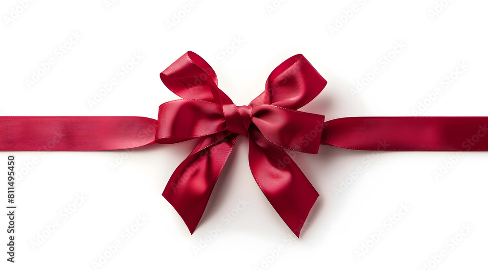 wine red ribbon bow on the straight ribbon for banner isolated on white background wine red ribbon bow on the straight ribbon for banner isolated on white background
