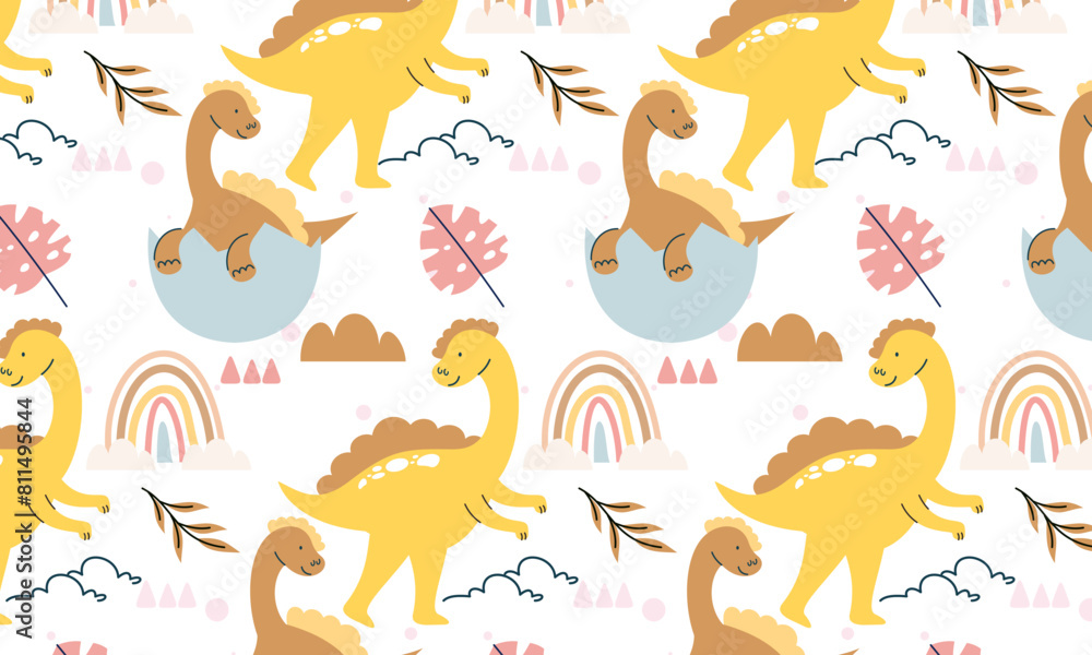 Seamless pattern with cute dinosaur vector Seamless pattern with cute dinosaur vector