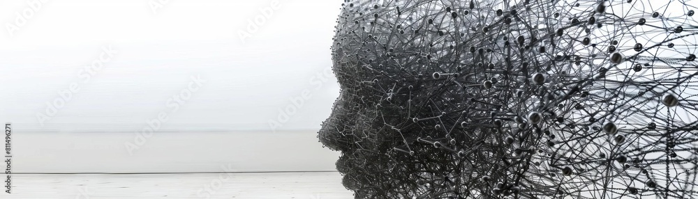 A sculpture made from wire, forming a chaotic yet interconnected structure that represents the complexity of technology A sculpture made from wire, forming a chaotic yet interconnected structure that represents the complexity of technology