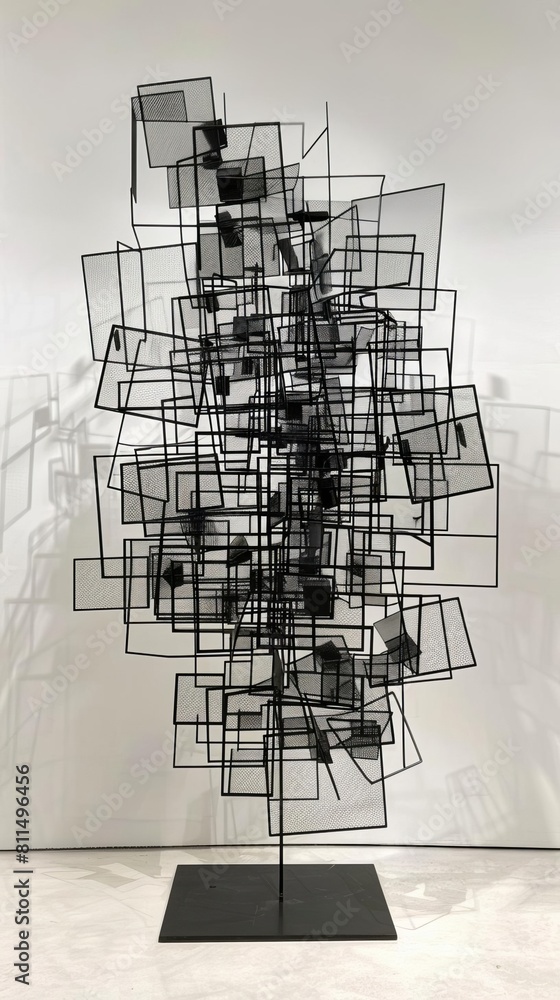 An abstract sculpture made from metal rods, forming a wireframe structure that evokes a sense of interconnectedness An abstract sculpture made from metal rods, forming a wireframe structure that evokes a sense of interconnectedness