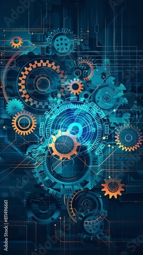 Abstract gear wheel mechanism background. Machine technology. Vector illustration