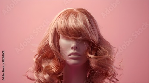 Female wig icon. Stylish hair wig with trendy design isolated on background photo
