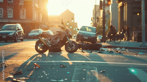 A tense moment captured as two vehicles, including a motorcycle, collide at an intersection, with bystanders looking on in horror and disbelief.