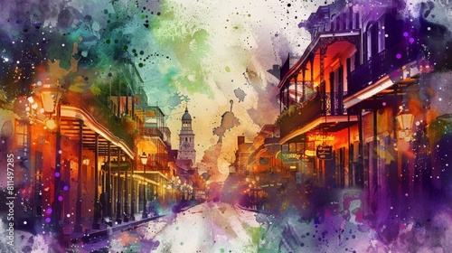 Behold the dazzling spectacle of Mardi Gras with this enchanting digital watercolor background