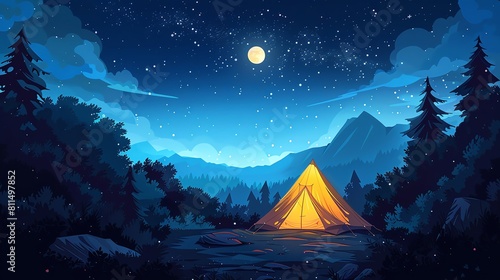 Tent camping under a starry night sky