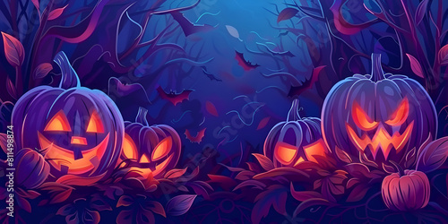halloween background with pumpkins and bats