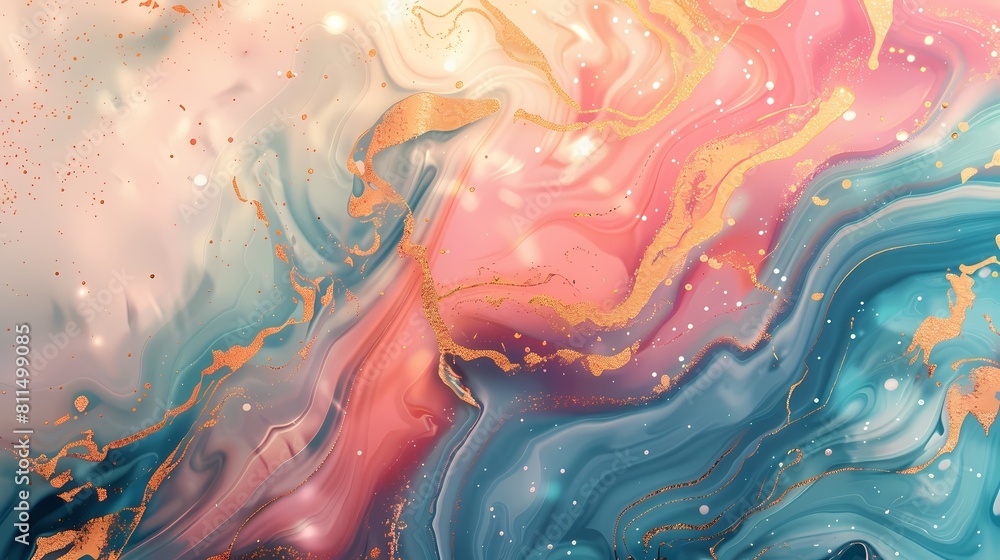 A mesmerizing swirl of pastel hues and golden sparkle