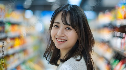 スーパーで買い物をする日本人女性 photo