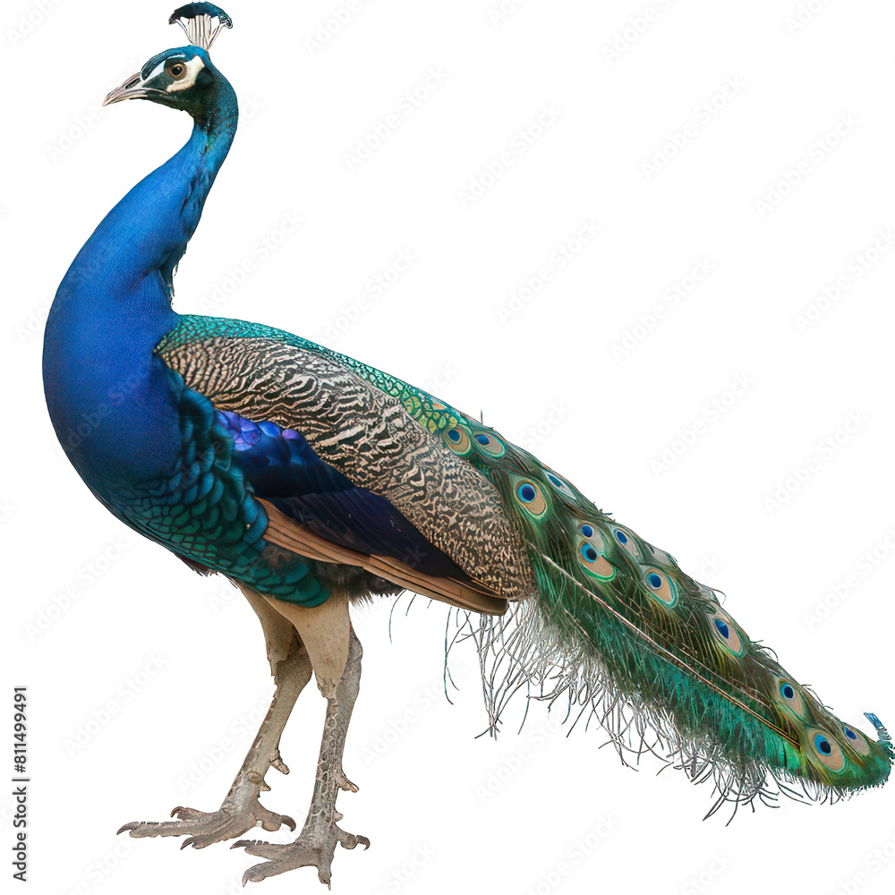 Obraz premium side view of peacock transparent isolated on white png