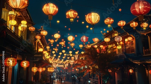 Behold the splendor of Chinese lanterns adorning the streets during the New Year festival in this captivating image