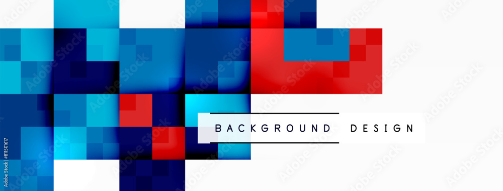 The design features a vibrant color scheme with electric blue and magenta checkered rectangles on a white background, creating a symmetrical pattern with parallel lines The design features a vibrant color scheme with electric blue and magenta checkered rectangles on a white background, creating a symmetrical pattern with parallel lines