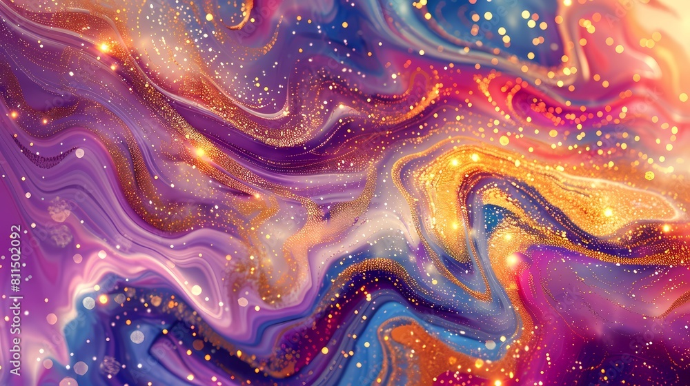 A cosmic dance of glittering swirls in a vibrant abstract universe A cosmic dance of glittering swirls in a vibrant abstract universe