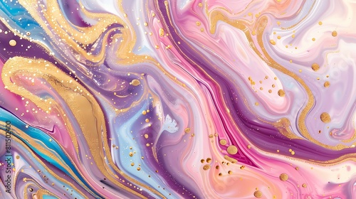 A fluid artwork with swirling pink and gold glitter creating a dreamy marbled texture