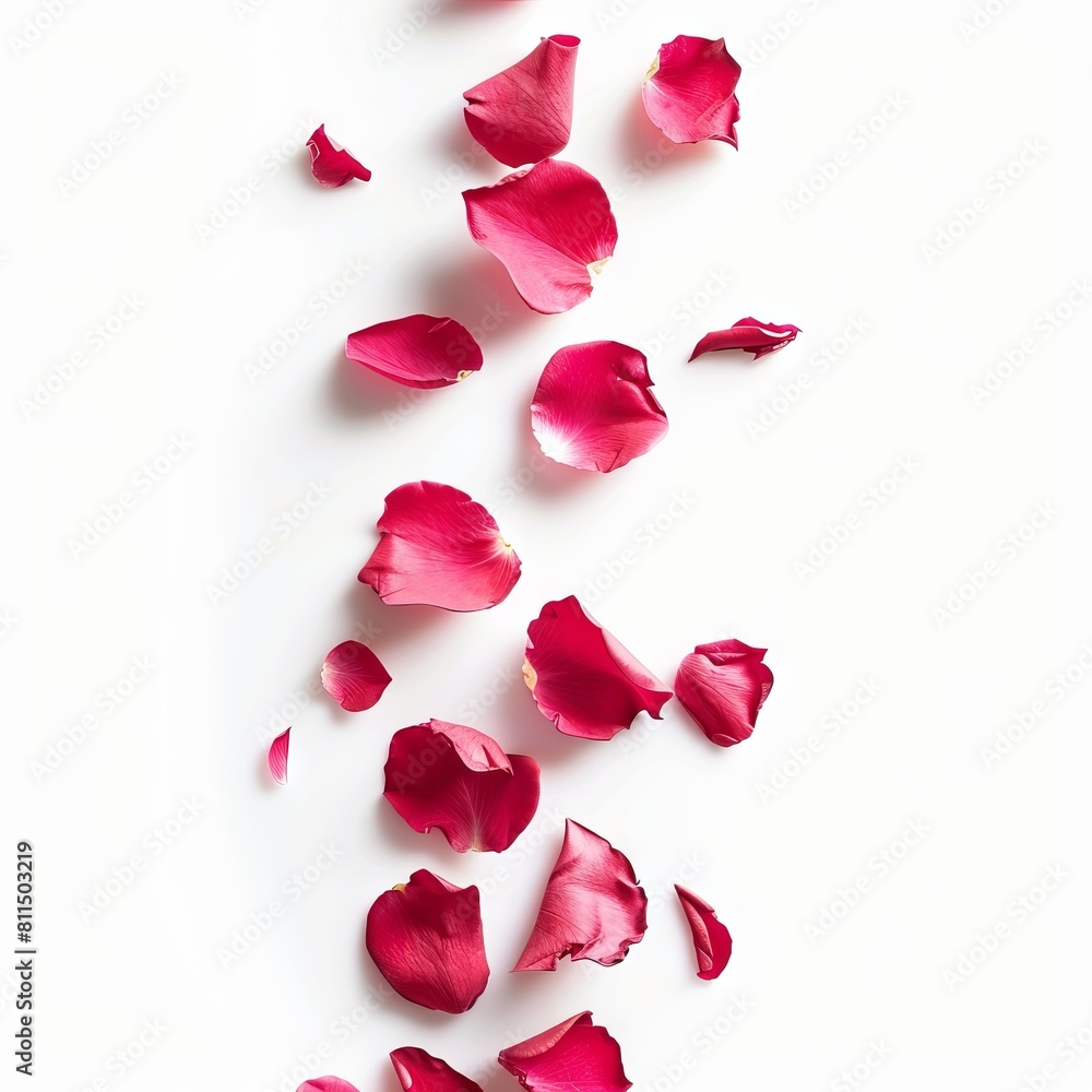 Pink petals on a white background Generative AI. Pink petals on a white background Generative AI.