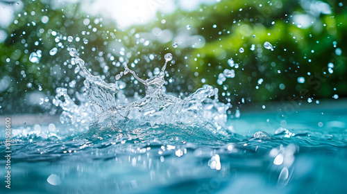 A splash of refreshing water leaps from a crystal-clear pool