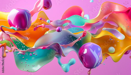 Colorful Freeform 3D Shapes Floating in Fluid Environment: A Trippy Display of Intriguing Three-Dimensional Images. photo