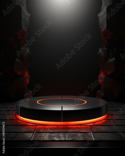 A dark and mysterious room with a glowing red circle in the center.