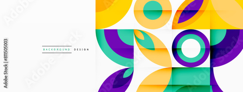 A visually stunning art piece showcasing a colorful geometric pattern with circles and squares in electric blue and magenta hues on a white background