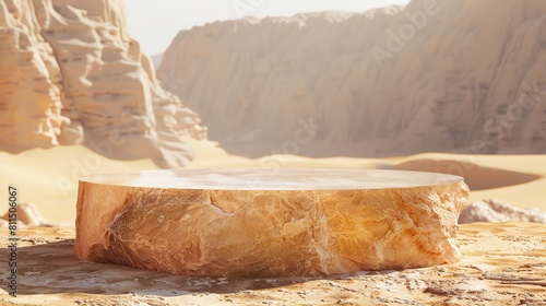 Desert theme featuring a sandstone podium with a mirage effect, ideal for highlighting products in a warm, surreal desert environment