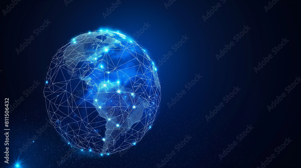 Blue abstract technological vector background. Geographic map. Planet Earth. The contours of the continents in the form of isometric strips. Global communication system and the Internet. Modern tech. Blue abstract technological vector background. Geographic map. Planet Earth. The contours of the continents in the form of isometric strips. Global communication system and the Internet. Modern tech.